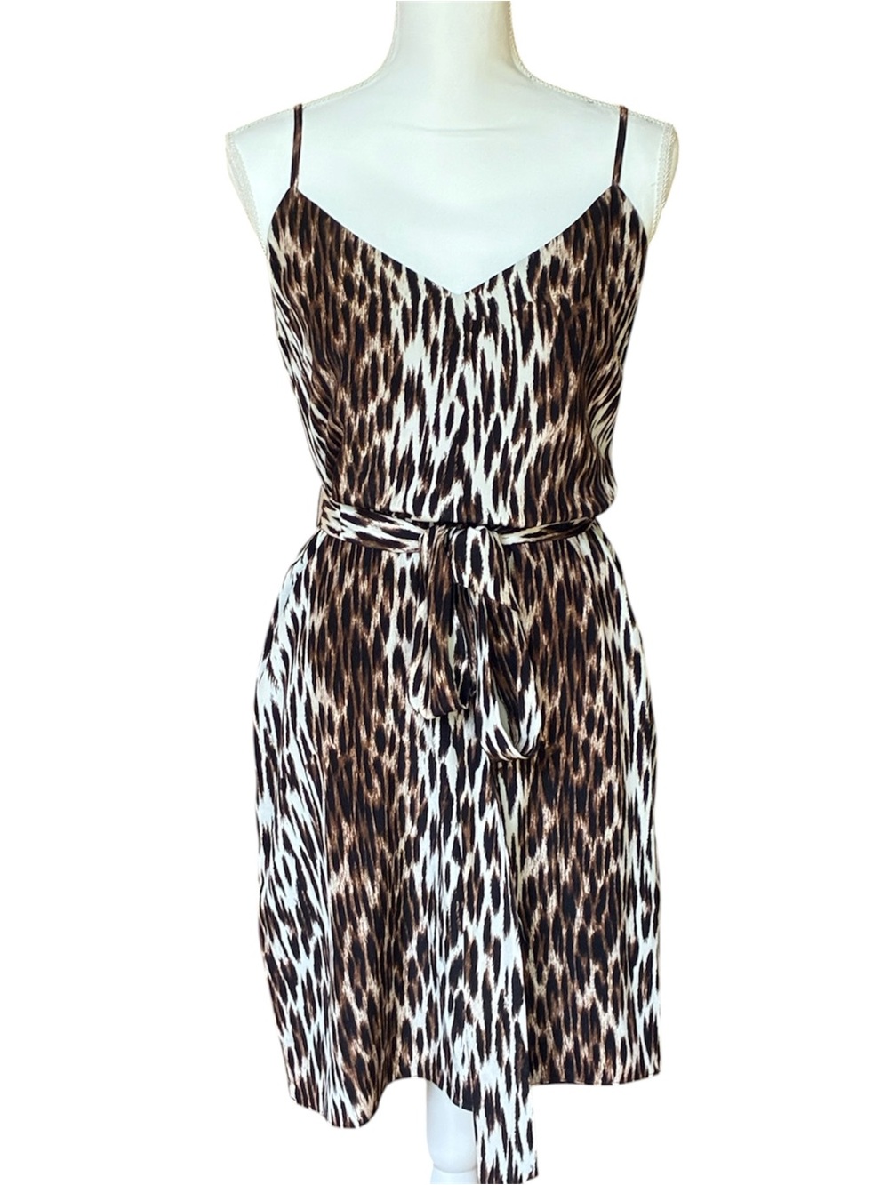 L'AGENCE 100% Silk Belted Animal Print Slip Camilla Mini‎ Dress Neutral S NWOT